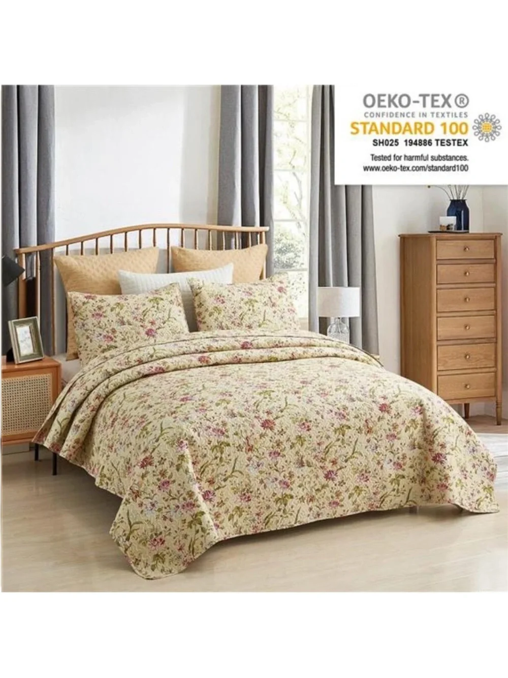 Floral Quilt Set King Size, Reversible Cotton Quilt Bedding Set
